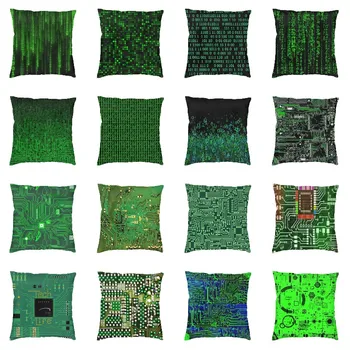Крутой компьютерщик Зеленые технологии Украшение квадратной наволочки Программист-хакер с 3D-принтом Чехол для подушки для автомобиля