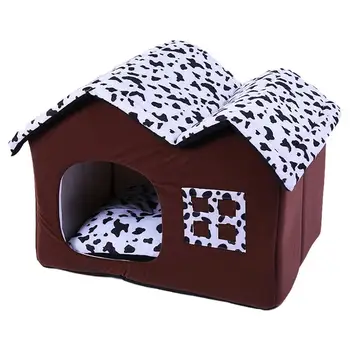 Крытая Кошачья кровать, Удобная Кошачья кровать-пещера с двойной крышей и съемной мягкой подушкой, отдельно Стоящая Кошка в форме домика, успокаивающая