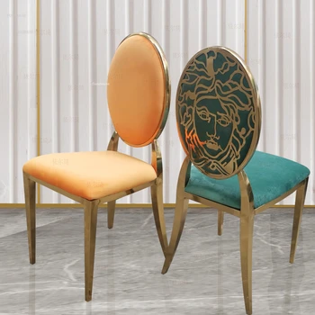 Легкие Роскошные обеденные стулья из нержавеющей стали, креативный дизайн, Домашний бархатный стул, стул со спинкой в ресторане отеля, Простая современная мебель