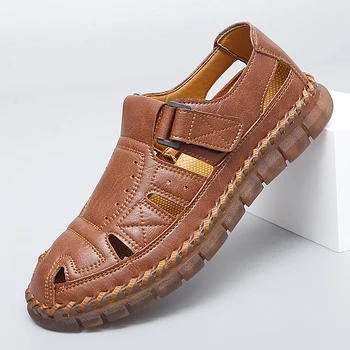 Летние сандалии большого размера 38-47, мужские Дышащие Удобные Уличные сандалии, Модная лаконичная обувь для ходьбы, Удобная Пляжная обувь