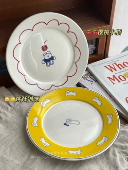 Милая тарелка, Высококачественная сенсорная тарелка, Домашняя керамическая посуда для кошек, Завтрак, послеобеденный чай, стиль Ins