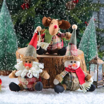 Милый мультяшный Санта-Клаус, Снеговик, Лось, клетчатые ткани, кукла, Рождественская елка, подвесной декор, Веселый Рождественский декор для дома, детский подарок