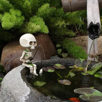 Мини-фигурка черепа из смолы, жуткий декор для Хэллоуина, мини-фигурка рыбалки с черепом из смолы, украшение для домашнего сада любителей Хэллоуина
