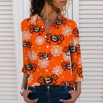 Модные Женские пуговицы с длинным рукавом и 3D принтом, Винтажные Осенние блузки в стиле пэчворк, Офисная рубашка