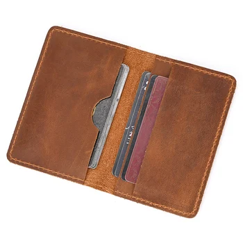 Модный кожаный бумажник для паспорта в стиле ретро, держатель для карт, двойные мужские тонкие кошельки, обложка для паспорта из натуральной кожи для мужчин и женщин