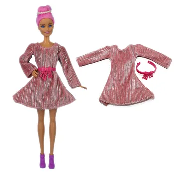 Модный комплект одежды для куклы, платье из розовой серебряной нити, пояс с бантом, Наряды для вечеринки для куклы Барби, аксессуары для кукольного домика 1/6.