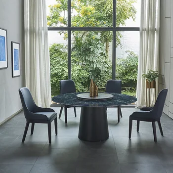 Мраморный обеденный стол Круглый Современный минималистичный Семейный стол Небольшой Бытовой Круглый стол из массива дерева, Настольный стул, мебель для дома