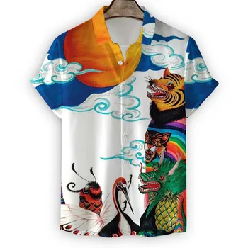 Мужская летняя рубашка с короткими рукавами и граффити в ретро-дизайне 2023 года, свободная универсальная рубашка в цветочек