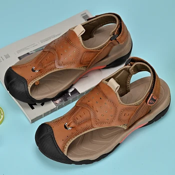 Мужская обувь из натуральной кожи 2023, летние новые мужские сандалии большого размера, мужские сандалии, модные сандалии, тапочки большого размера 38-46