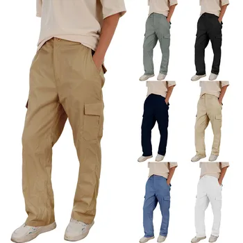 Мужские повседневные классические спортивные тренировочные брюки для похудения из саржи и хлопка, мужская рабочая одежда с карманами, Всесезонные брюки
