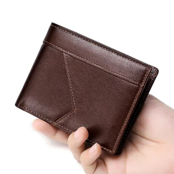 Мужской кошелек с блокировкой RFID Man Vintage из коровьей натуральной кожи, мужской бумажник ручной работы, портмоне для монет, короткий держатель для карт