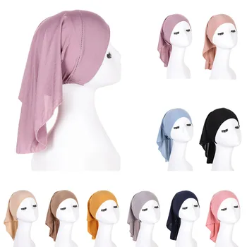 Мягкие женские внутренние шапочки-хиджабы, мусульманская эластичная шапочка-тюрбан, Однотонная исламская шапочка-шарф, женская повязка на голову, тюбетейка Turbante Mujer