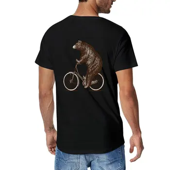 Новая футболка с медведем на велосипеде, футболки на заказ, винтажная одежда, черные футболки для мужчин