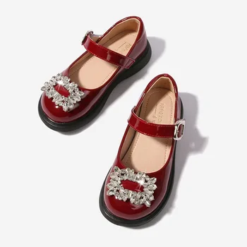 Новые кожаные туфли для девочек; Повседневная обувь для детской школы Mary Janes; Свадебные туфли для детских вечеринок; Классическая детская обувь со стразами;