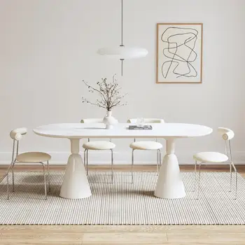 Обеденный стол с каменной плитой во французском кремовом стиле, Современный Простой Прямоугольный обеденный стол из Грааля небольшого размера