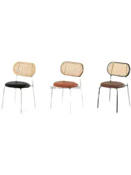 Обеденный стул из ротанга в стиле ретро, кожаный дизайнерский стул для ресторана, домашний туалетный стул для семейного кафе, стул со спинкой, письменный стул