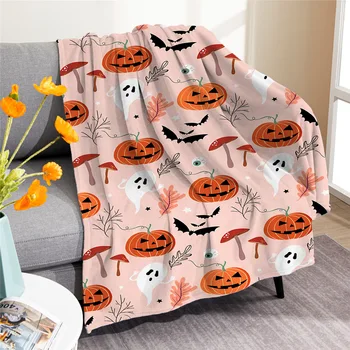 Одеяла с летучими мышами на Хэллоуин, Особняк с привидениями, Фиолетовое мягкое теплое фланелевое покрывало, кровать с ухмыляющимися призраками для дивана-кровати, подарки на Хэллоуин