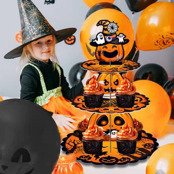 Подставка для кексов с тыквой на Хэллоуин, украшения для вечеринок, 3-уровневый картонный держатель для кексов, принадлежности для вечеринок на Хэллоуин, башня для тортов и десертов