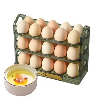 Подставка для яиц для переворачивания в холодильнике 3-Слойная подставка для яиц для боковых дверей холодильника Кухонное приспособление для хранения яиц Экономит место