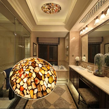 Потолочный светильник с витражным стеклом скрытого монтажа, 16-дюймовый потолочный светильник с мозаикой из натурального камня с 3 лампами для прихожей, ванной комнаты