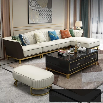 Расслабьтесь В Новом стиле Легкий Роскошный Дворцовый Стиль Простой Кожаный диван Современный Мастер-дизайн Модная Дизайнерская мебель для гостиной