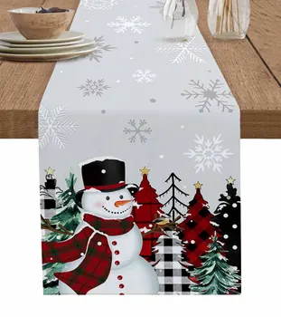 Рождественская елка, снеговик, снежинки, настольная дорожка, декор для свадебной вечеринки, настольная дорожка, Рождественский декор для обеденного стола, скатерть