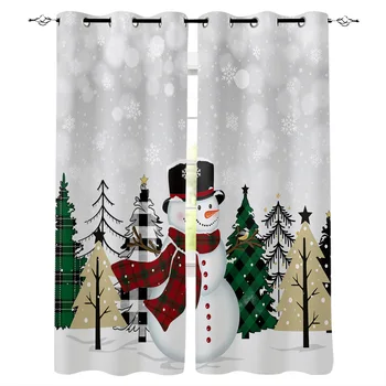 Рождественская елка, снеговик, снежинки, занавески для комнаты, Большое окно, ванная комната, кухня, декор в помещении, занавеска для детской комнаты