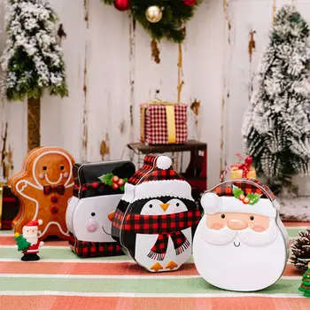 Рождественская железная коробка, контейнеры для праздничных угощений, Очаровательные мультяшные Санта-Клаус, Снеговик, Пингвин, железные коробки для рождественских конфет.