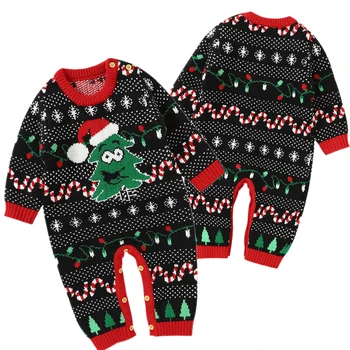 Рождественская одежда для малышей, детские комбинезоны, новые детские Вязаные комбинезоны, свитера с принтом Рождественской елки, Кардиган для новорожденных девочек, комбинезон