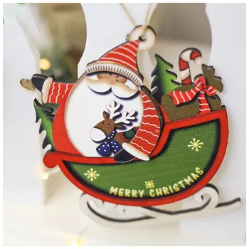 Рождественский деревянный орнамент Подвесные поделки Санта-Клаус Снеговик с санями для рождественских праздников и вечеринок