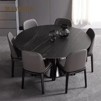 Роскошная каменная доска, Круглый обеденный стол и стулья из нержавеющей стали, простая Современная Домашняя кухонная мебель для небольшой квартиры