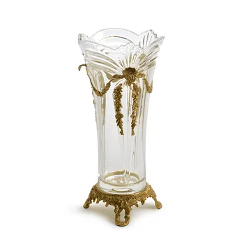 Роскошные аксессуары для дома, цветочная композиция, хрусталь в европейском стиле с медными украшениями в виде вазы для гостиной