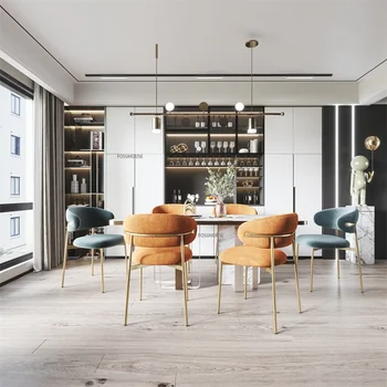 Роскошные обеденные стулья из скандинавского кованого железа для кухонной мебели Спинка для дома кухонный стул для ресторана Дизайнерские стулья для отдыха