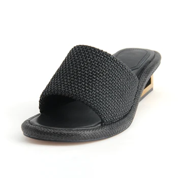 Сандалии на среднем каблуке люксового бренда FF 2023, Дизайнерские Повседневные удобные сандалии, женская летняя обувь-тапочки