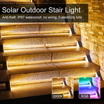 Светодиодная наружная солнечная ступенчатая лампа с дизайном линз, супер яркий IP67 водонепроницаемый противоугонный лестничный светильник, декоративное освещение для садовой террасы