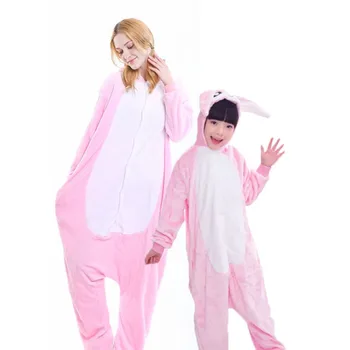 Семейные Пижамы Кигуруми Розовый Кролик Животное Onesie Косплей Костюм Пижамы Для Детей и Взрослых