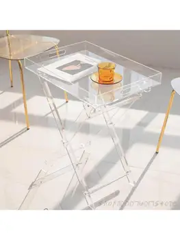 Скандинавский Акриловый журнальный столик, Прикроватный диван, Прозрачный Приставной столик, Складной Креативный Угловой столик, Чистый Красный Маленький столик