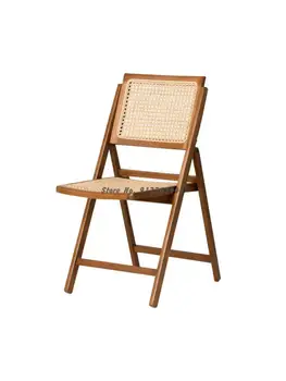 Складной стул из массива дерева в скандинавском стиле, домашняя Ретро-спинка, простой повседневный кофейный стул, обеденный стул из ротанга, Ins