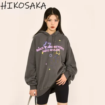 Толстовки с принтом в виде звезд с брызгами, уличная одежда Harajuku, Свободный повседневный пуловер с капюшоном на завязках, топ, толстовка в стиле панк Y2k с длинным рукавом