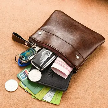Тонкий женский кошелек, мягкая кожаная сумка для мелочей, женский кошелек для монет, кожаный кошелек для монет на молнии, повседневная сумка для хранения ключей