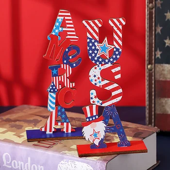 Украшения для вечеринки 4 июля Звездно-полосатые сервировки стола Деревянные украшения с американским флагом Декор стола в День Независимости