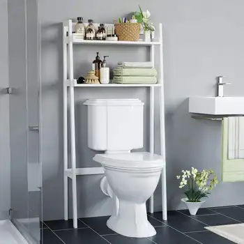 Хранение в туалете, 2-х уровневый органайзер для ванной комнаты с многофункциональными полками, Стойка для хранения в туалете, белый