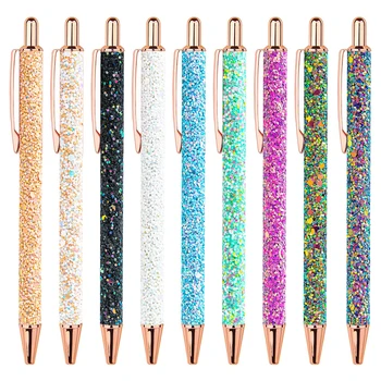 Шариковые ручки с блестящими побрякушками, блестящие металлические ручки с выдвижными блестками, модные ручки для женщин, расходные материалы, черные чернила, средняя точка 1,0 мм