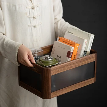 Ящик для хранения из черного орехового дерева, Органайзер для шкафа в китайском стиле, Простой и красивой формы Органайзер для духов
